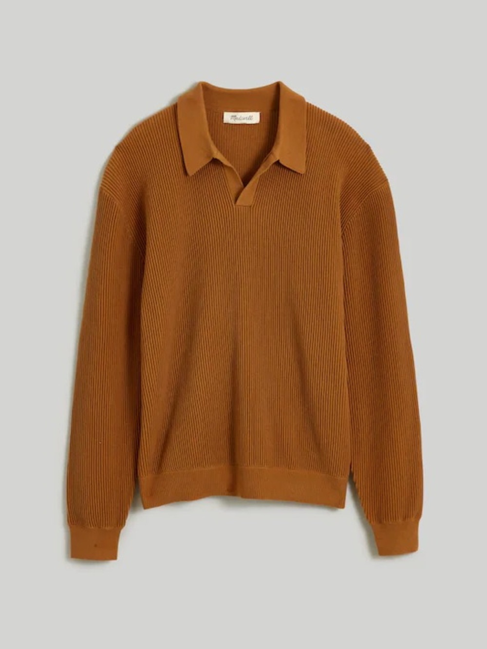 Madewell Johnny-Collar Long-Sleeve Sweater Polo acorn brown large